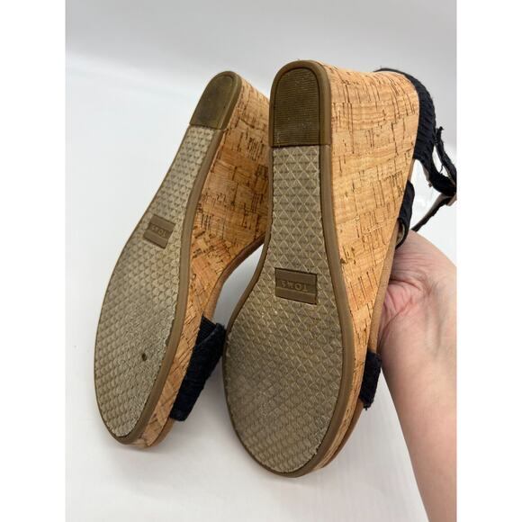 Women's Black Weave/Cork Toms Clarissa Strappy Peep Toe Wedge Sandals Size 10 - Picture 9 of 9